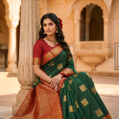 The Dark Green & Crimson Banarasi Saree