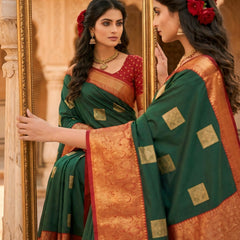 The Dark Green & Crimson Banarasi Saree