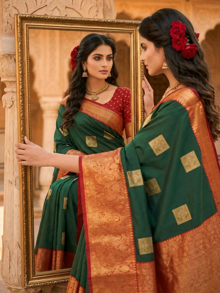 The Dark Green & Crimson Banarasi Saree