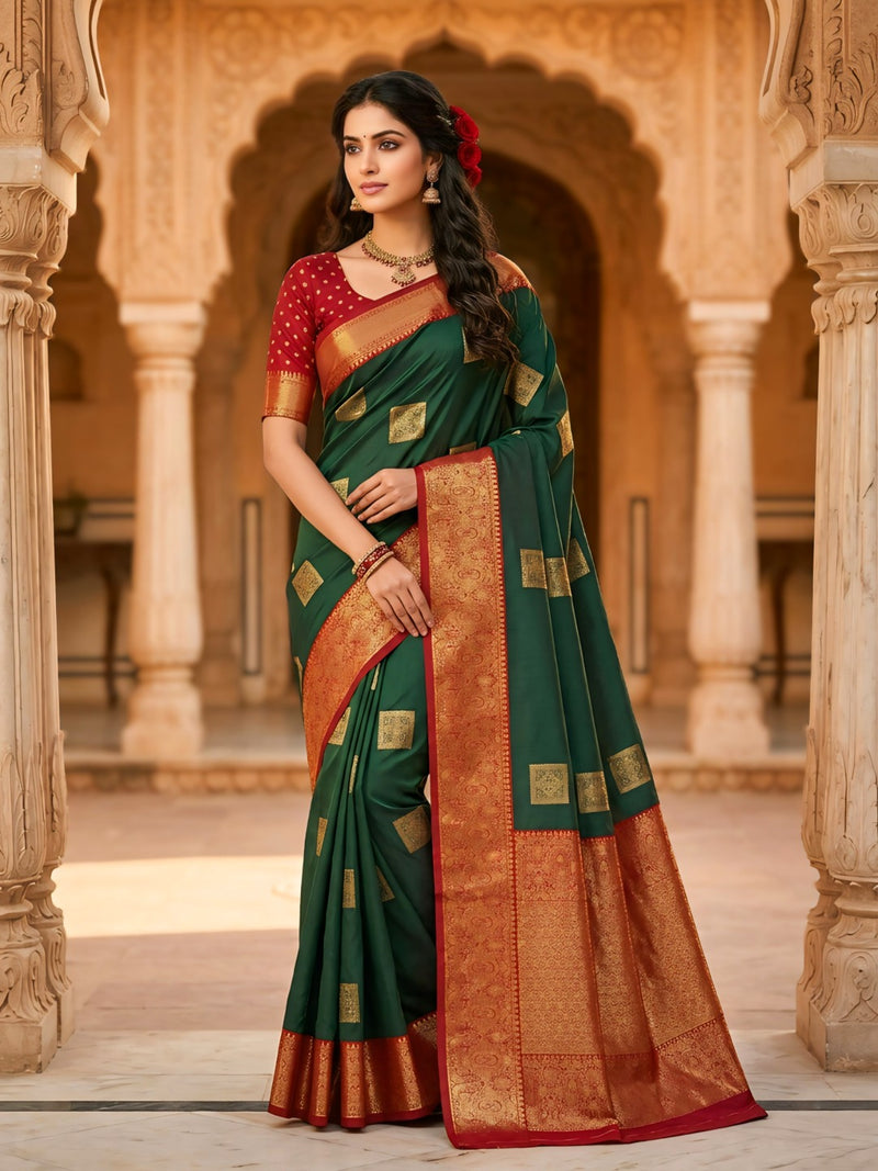 The Dark Green & Crimson Banarasi Saree
