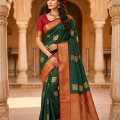 The Dark Green & Crimson Banarasi Saree