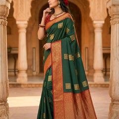 The Dark Green & Crimson Banarasi Saree