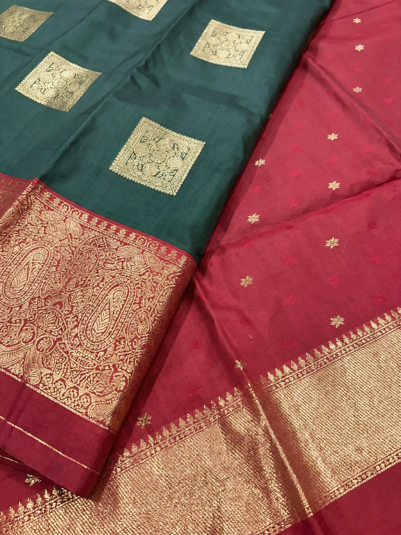 The Dark Green & Crimson Banarasi Saree