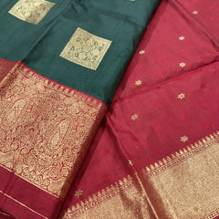 The Dark Green & Crimson Banarasi Saree