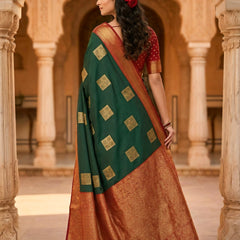 The Dark Green & Crimson Banarasi Saree