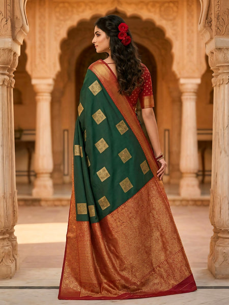 The Dark Green & Crimson Banarasi Saree