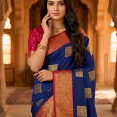 The Royal Blue & Crimson Banarasi Saree