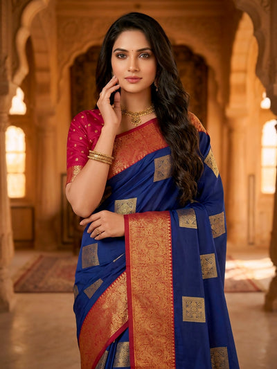 The Royal Blue & Crimson Banarasi Saree
