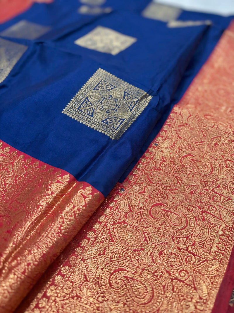 The Royal Blue & Crimson Banarasi Saree