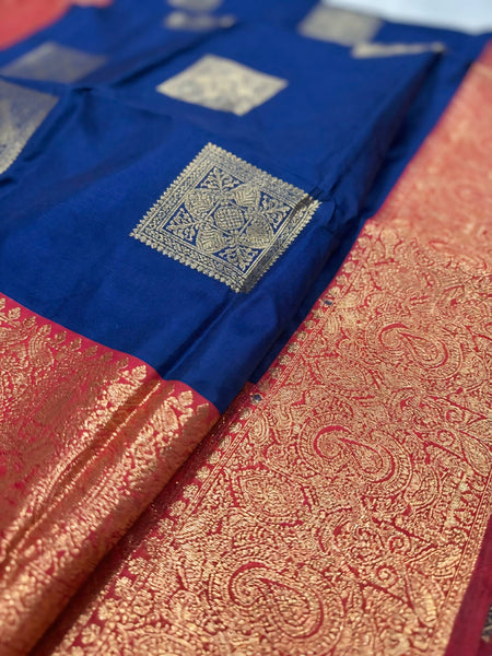 The Royal Blue & Crimson Banarasi Saree