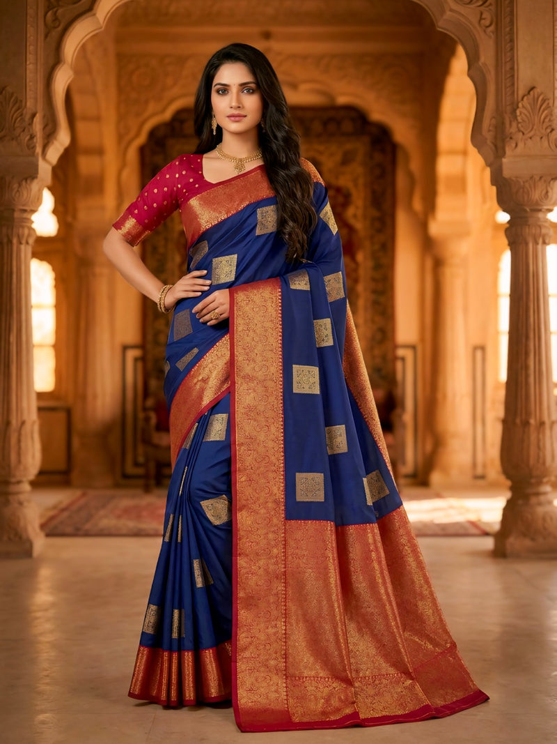 The Royal Blue & Crimson Banarasi Saree