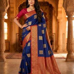 The Royal Blue & Crimson Banarasi Saree