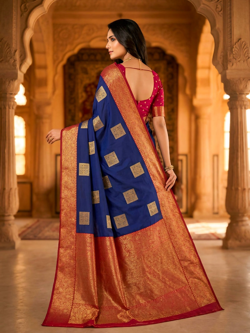 The Royal Blue & Crimson Banarasi Saree
