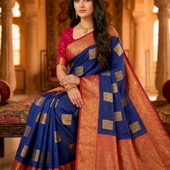 The Royal Blue & Crimson Banarasi Saree
