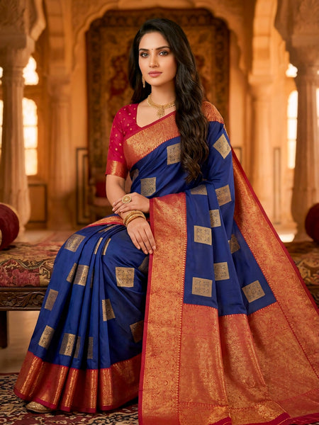 The Royal Blue & Crimson Banarasi Saree