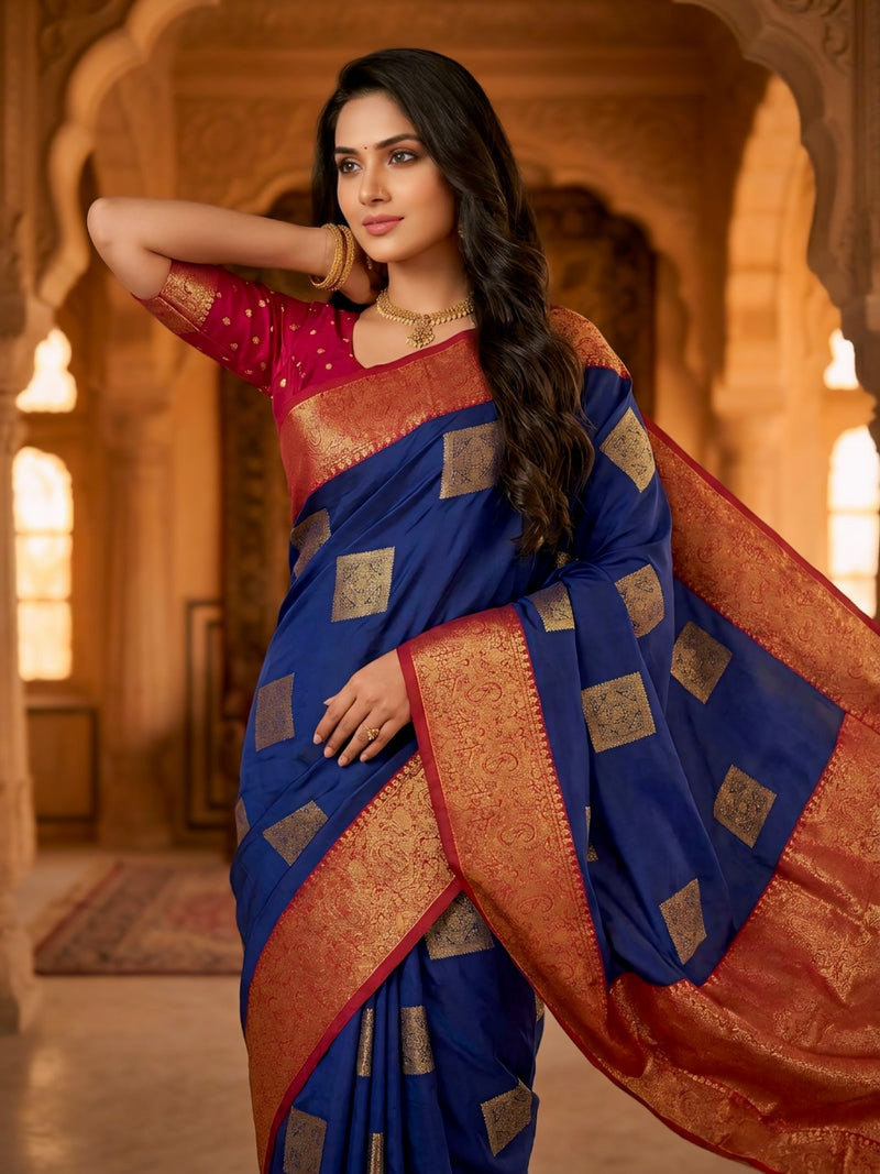 The Royal Blue & Crimson Banarasi Saree