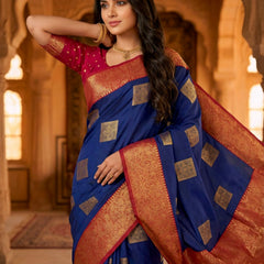 The Royal Blue & Crimson Banarasi Saree