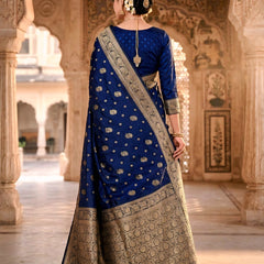 Royal Blue Banarasi Silk Saree with Golden Zari Woven Border & Rich Pallu for Women
