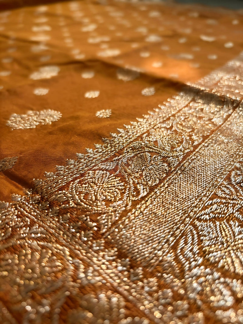 Orange Banarasi Silk Saree with Zari Butti & Designer Border