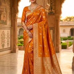 Orange Banarasi Silk Saree with Zari Butti & Designer Border