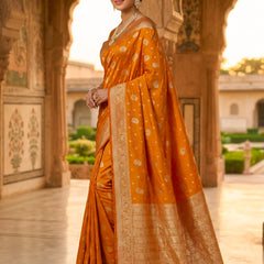 Orange Banarasi Silk Saree with Zari Butti & Designer Border