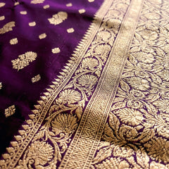 Purple Banarasi Silk Saree with Golden Zari Woven Border & Rich Pallu for Women