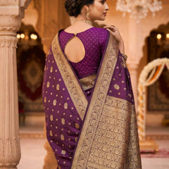 Purple Banarasi Silk Saree with Golden Zari Woven Border & Rich Pallu for Women