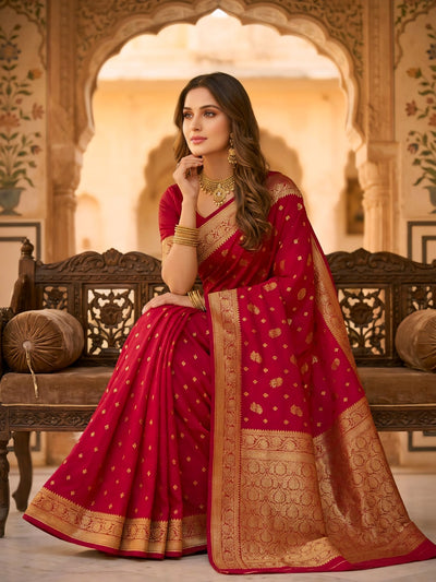 Rani Pink Banarasi Silk Saree with Golden Zari Woven Border & Rich Pallu for Women