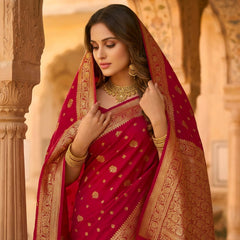 Rani Pink Banarasi Silk Saree with Golden Zari Woven Border & Rich Pallu for Women
