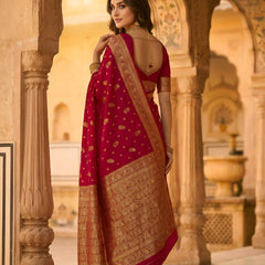 Rani Pink Banarasi Silk Saree with Golden Zari Woven Border & Rich Pallu for Women