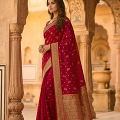 Rani Pink Banarasi Silk Saree with Golden Zari Woven Border & Rich Pallu for Women