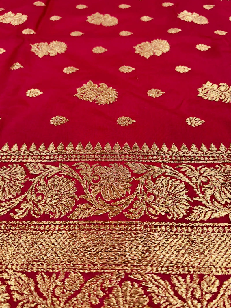 Rani Pink Banarasi Silk Saree with Golden Zari Woven Border & Rich Pallu for Women