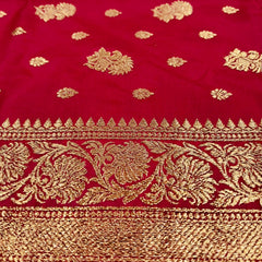 Rani Pink Banarasi Silk Saree with Golden Zari Woven Border & Rich Pallu for Women