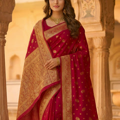 Rani Pink Banarasi Silk Saree with Golden Zari Woven Border & Rich Pallu for Women