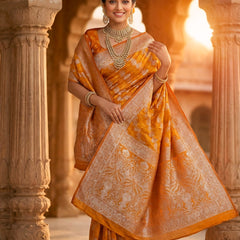 Mustard Yellow Banarasi Silk Saree with Intricate Zari Woven Border & Rich Pallu for Women