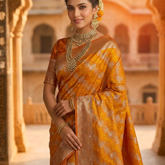 Mustard Yellow Banarasi Silk Saree with Intricate Zari Woven Border & Rich Pallu for Women