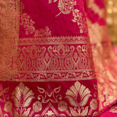 Rani Pink Banarasi Silk Saree with Golden Zari Woven Design & Grand Pallu for Women