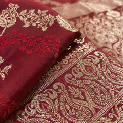 Maroon Banarasi Silk Saree with Golden Zari Woven Design & Rich Traditional Pallu for Women