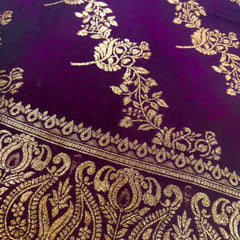 Royal Purple Banarasi Silk Saree with Golden Zari Floral Woven Design, Broad Border & Designer Pallu for Women
