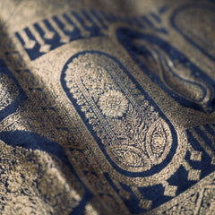 Royal Navy Blue Banarasi Silk Saree with Golden Paisley Zari Work, Rich Woven Border & Heavy Designer Pallu for Women