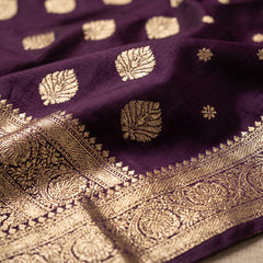 Royal Purple Banarasi Silk Saree with Golden Zari Butti Work, Rich Woven Border & Traditional Designer Pallu for Women