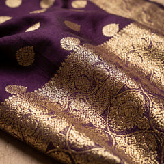 Royal Purple Banarasi Silk Saree with Golden Zari Butti Work, Woven Border & Rich Designer Pallu for Women