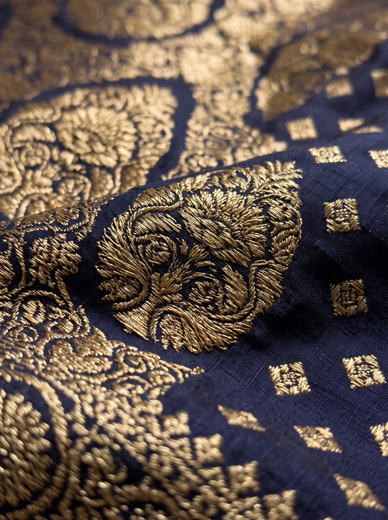 Royal Blue Banarasi Silk Saree with Golden Zari Butti Work, Woven Border & Rich Designer Pallu for Women