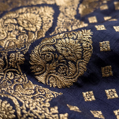 Royal Blue Banarasi Silk Saree with Golden Zari Butti Work, Woven Border & Rich Designer Pallu for Women