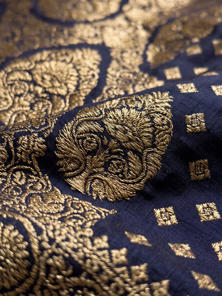 Royal Blue Banarasi Silk Saree with Golden Zari Butti Work, Woven Border & Rich Designer Pallu for Women