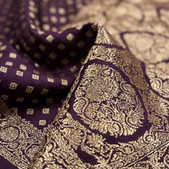 Wine Purple Banarasi Silk Saree with Golden Zari Diamond Butti Work, Floral Woven Border & Rich Pallu for Women