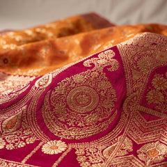 Radiant Orange Banarasi Silk Saree with Rich Magenta Contrast Border and Blouse