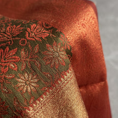 Olive Green & Rust Orange Jacquard Woven Saree with Rich Zari Border & Pallu