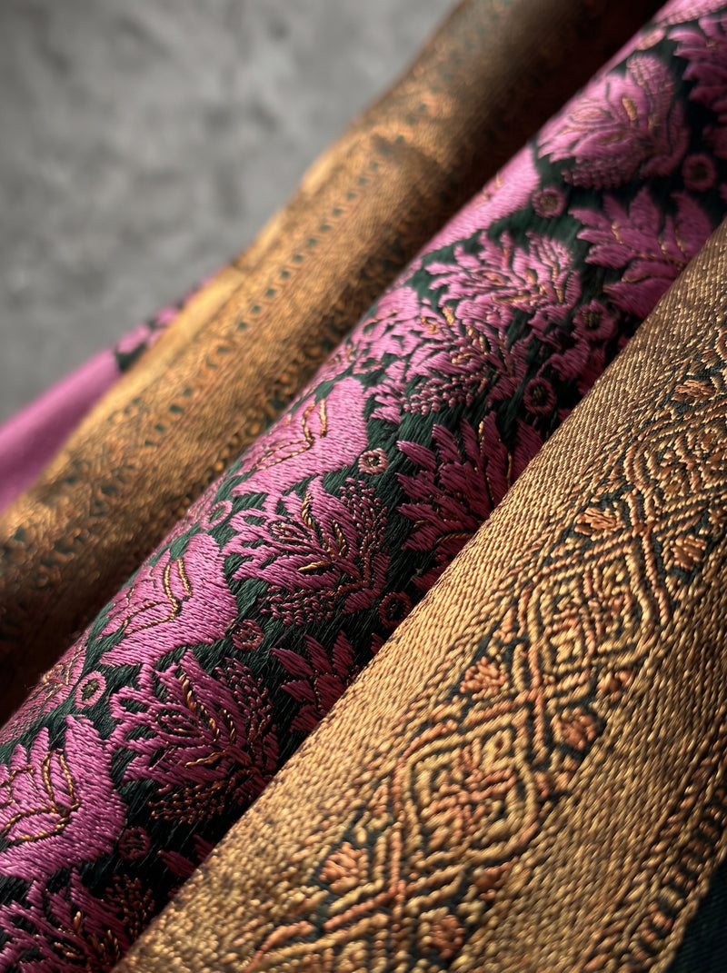 Magenta & Green Jacquard Woven Saree with Rich Copper Zari Border & Pallu