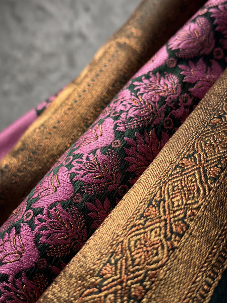 Magenta & Green Jacquard Woven Saree with Rich Copper Zari Border & Pallu
